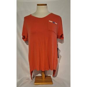 Dear John Womens Bright Coral Split Back Short Sleeve Knit Tee Size XS NEW